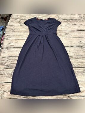 Boden Women’s Navy Short-Sleeve Faux Wrap Cotton Midi Dress Size 6 Long